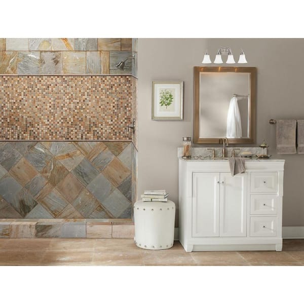 Holman 24.5 in. 4-Light Brushed Nickel Traditional Classic Wall Bathroom Vanity Light with Satin Etched Glass Shades