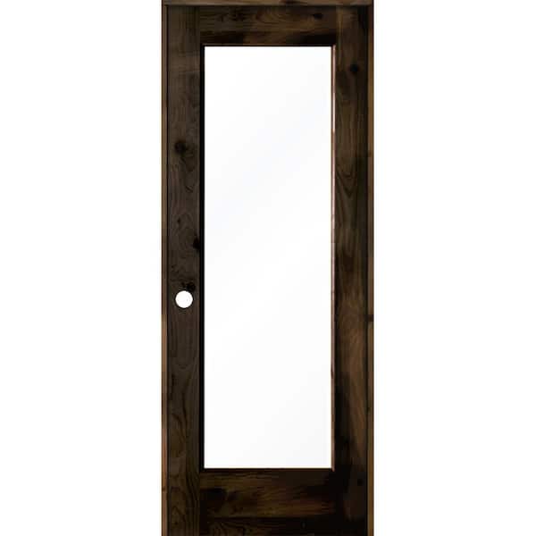 30 in. x 80 in. Rustic Knotty Alder Left-Hand Full-Lite Clear Glass Black Stain Solid Wood Single Prehung Interior Door