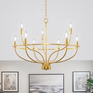 9-Light Gold Modern Farmhouse Chandelier with Empire Design for Dining Room, Living Room