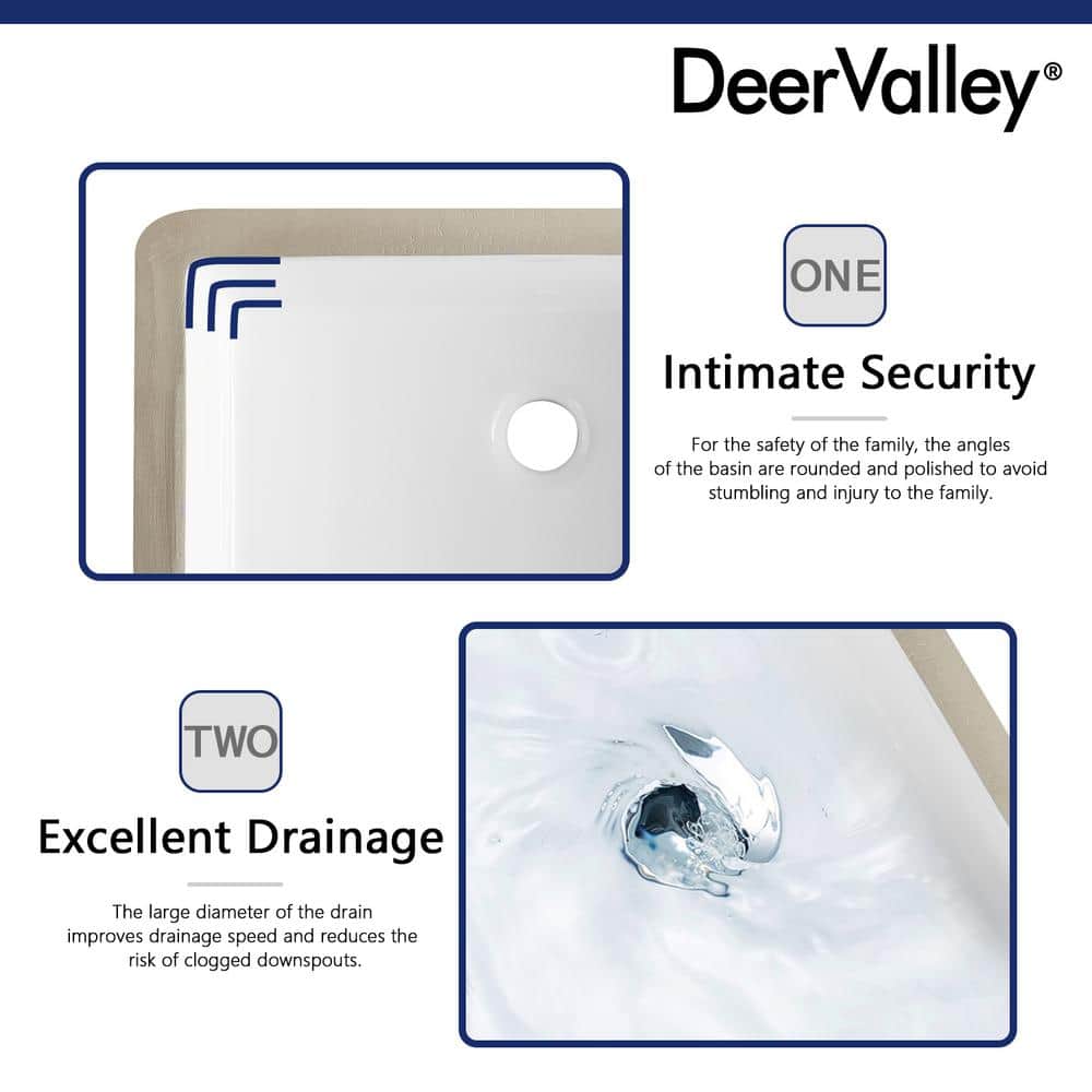 White Ceramic Rectangular Undermount Bathroom Sink with Overflow