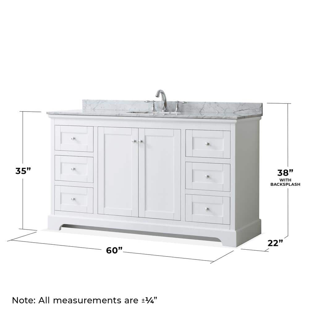 Avery 60'' White Single Bathroom Vanity with Marble Top