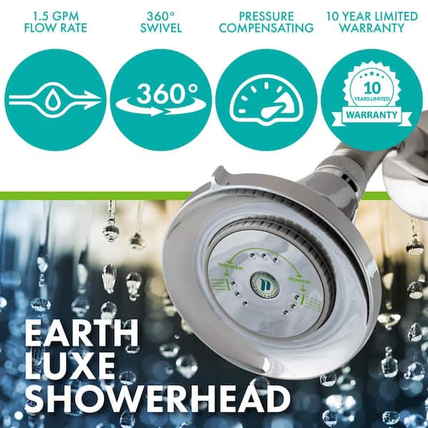 Earth Luxe 3-Spray with 1.5 GPM 3.35 in. Wall Mount Adjustable Fixed Shower Head in Chrome, 1-Pack