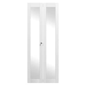 30 in. x 80 in. 1-Panel, Mirrored Glass, White, Solid Core, MDF, PVC Covering Bi-fold Door with Hardware Kits