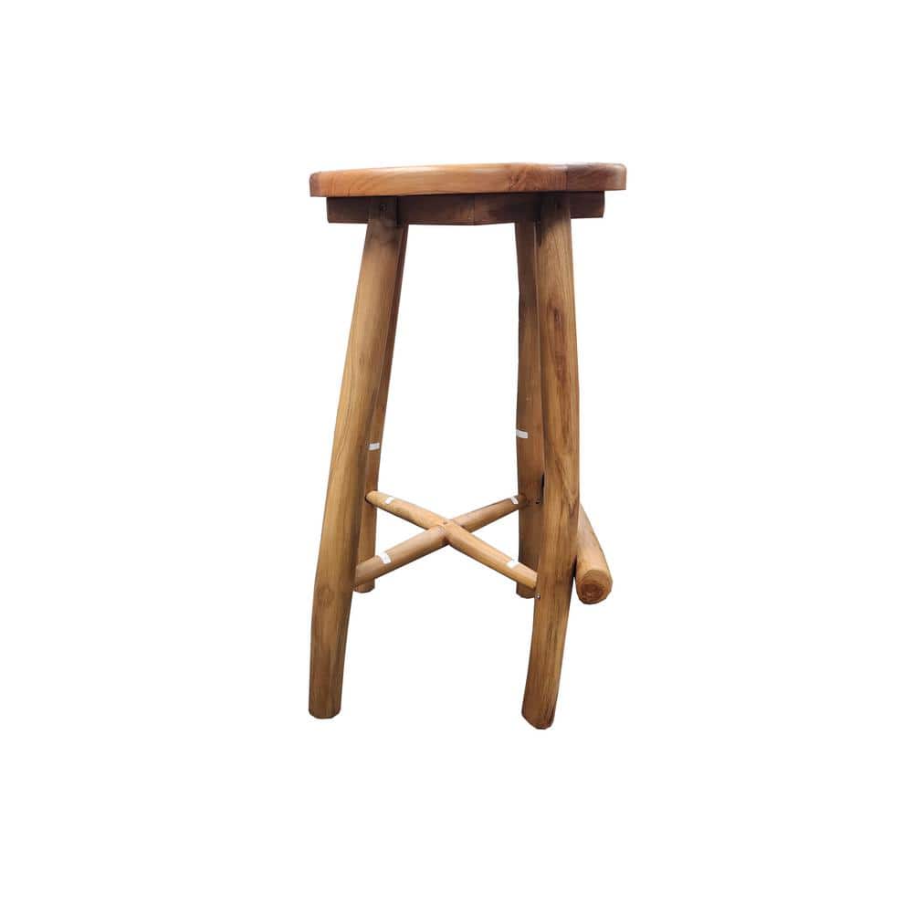 30" Teak Wood Rustic Bar Height Stool