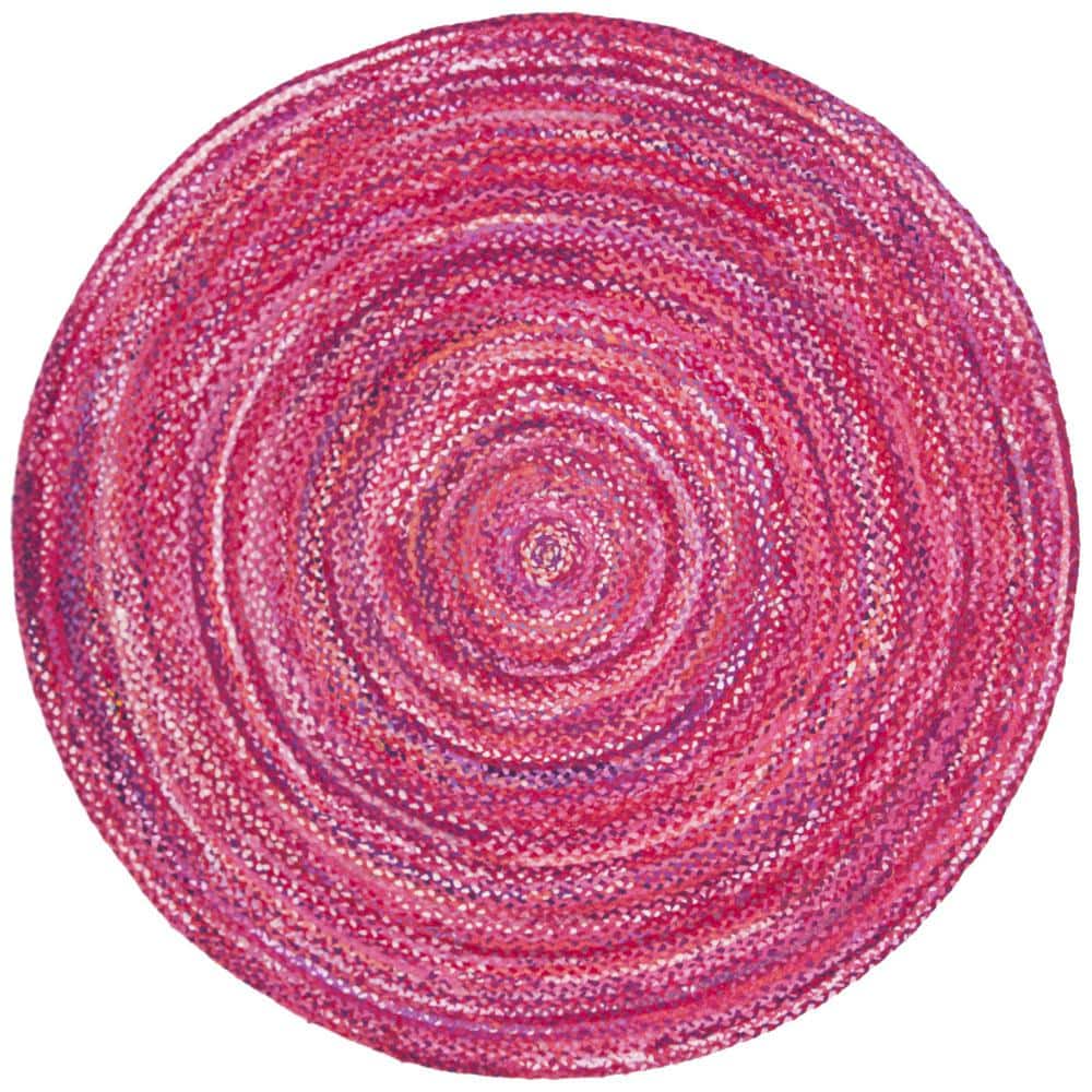 Pink Cotton 6 ft. x 6 ft. Solid Color Indoor Round Area Rug