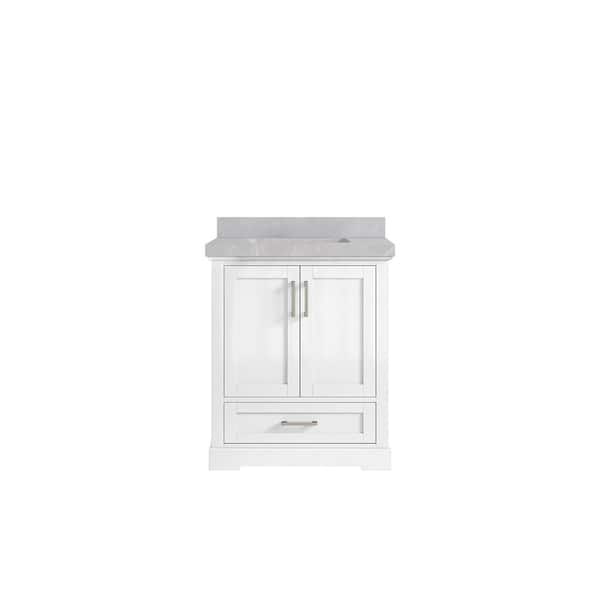 Willow Collections Boston 30 in. W x 22 in. D x 36 in. H Single Sink Bath Vanity Center in White with 2 in. Pearl Gray Top