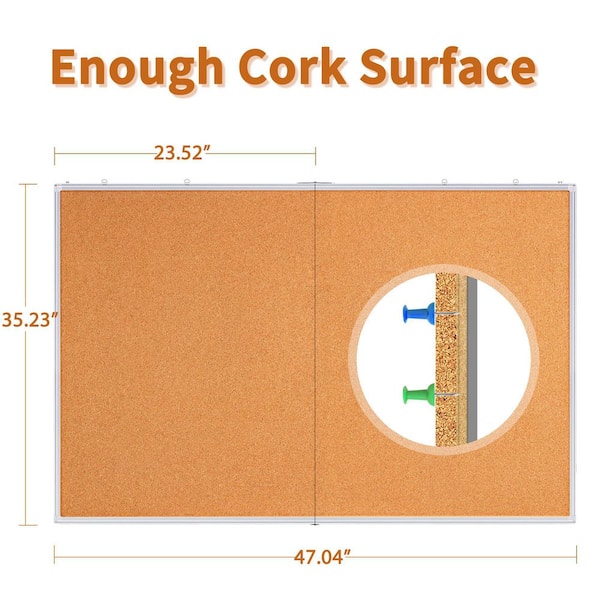 Large Cork Board 48 x 36 Bulletin Boards Foldable Wall Mounted Pin Memo Notice Cork Board Whiteboard Panel Boards Easels