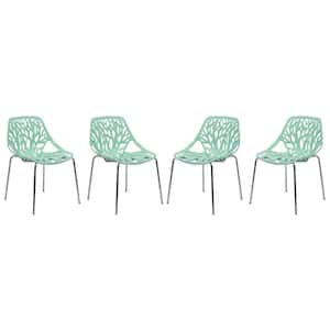 Asbury Modern Stackable Dining Chair With Chromed Metal Legs Set of 4 in Mint