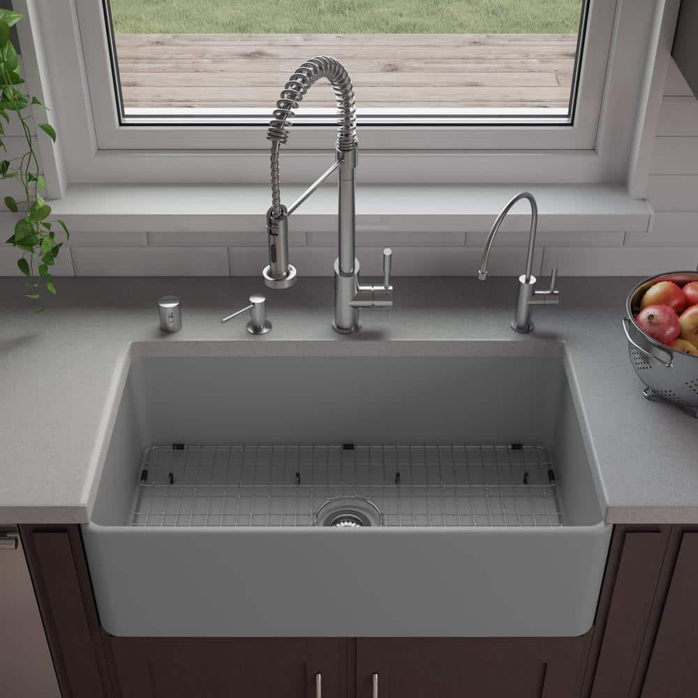Gray Matte Fireclay Single Bowl Farmhouse Sink