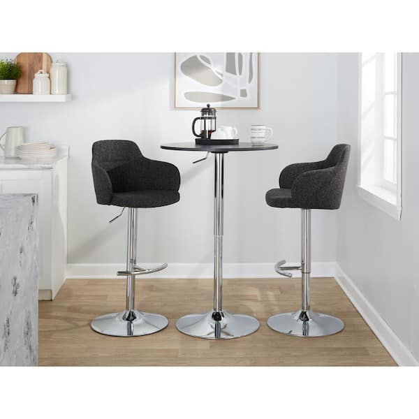 Lumisource Boyne 33 in. Dark Grey Fabric and Chrome Metal Adjustable Bar Stool (Set of 2)