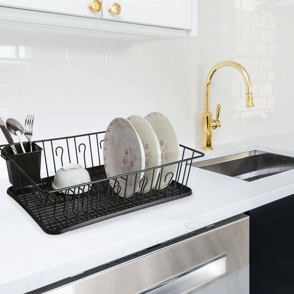 Mega Chef 24" Red Metal Dish Rack with Utensil Cup