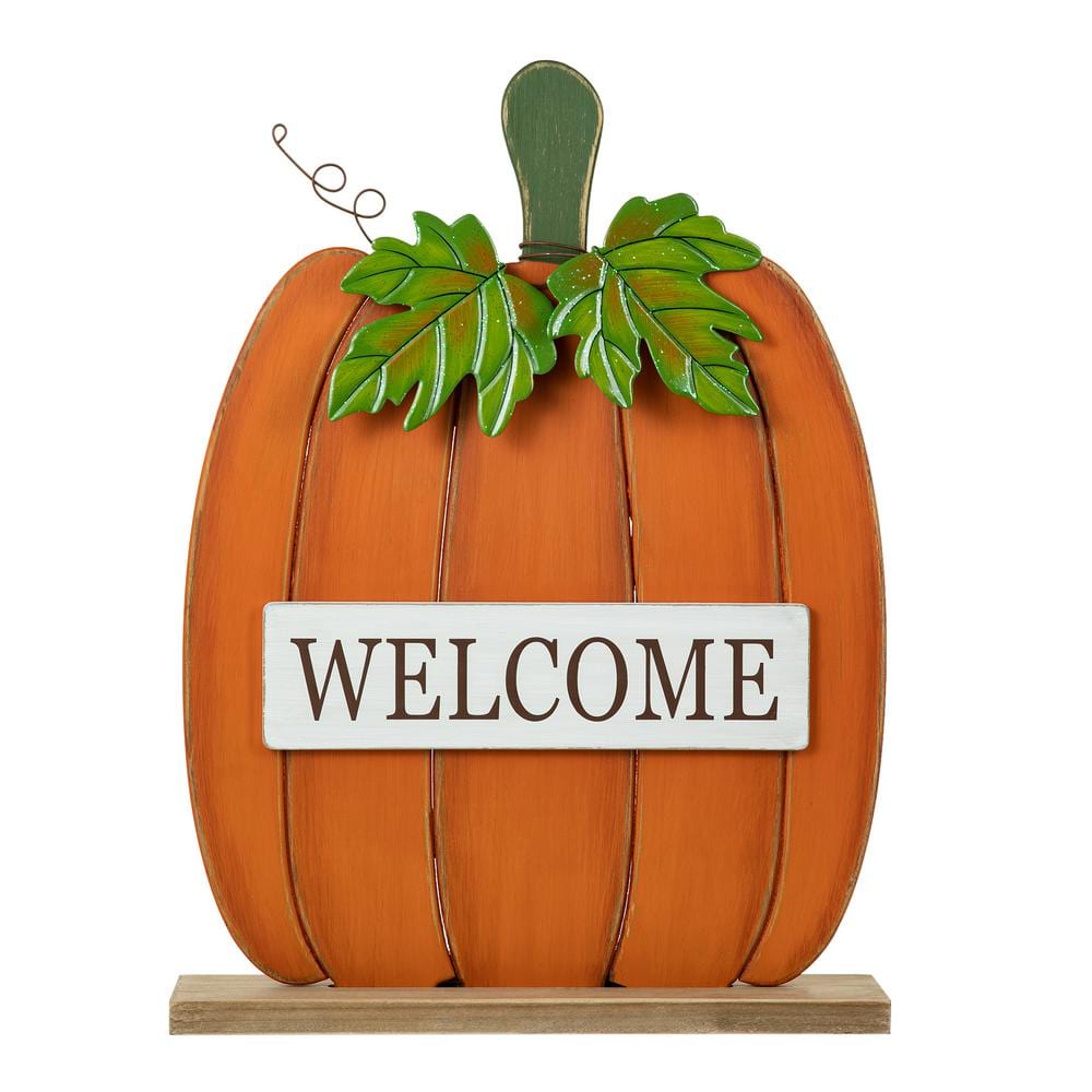 27" Orange and Green Wood Pumpkin Welcome Porch Sign