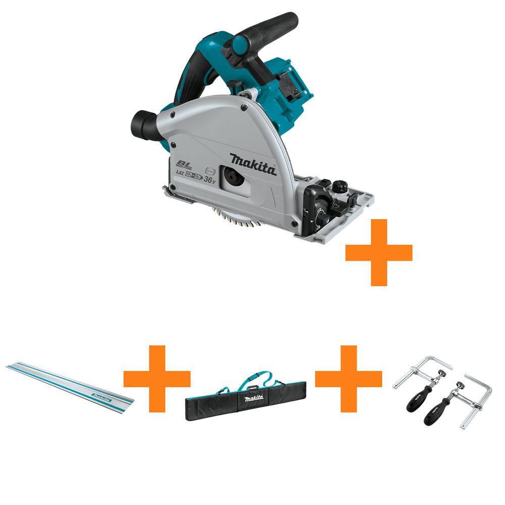 Makita 36V (18V X2) LXT Brushless Cordless 6-1/2" Plunge Circular Saw, Tool  Only  bonus 55" Guide Rail with Bag  Clamps XPS01Z85E07023 The Home  Depot