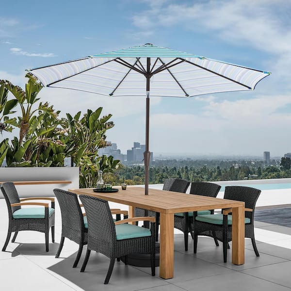 half patio umbrella teal Round Outdoor Umbrella Turquoise / 11FT When the sun blazes and gatherings call COBANA 7.5'by 4'Half Rectangular Outdoor