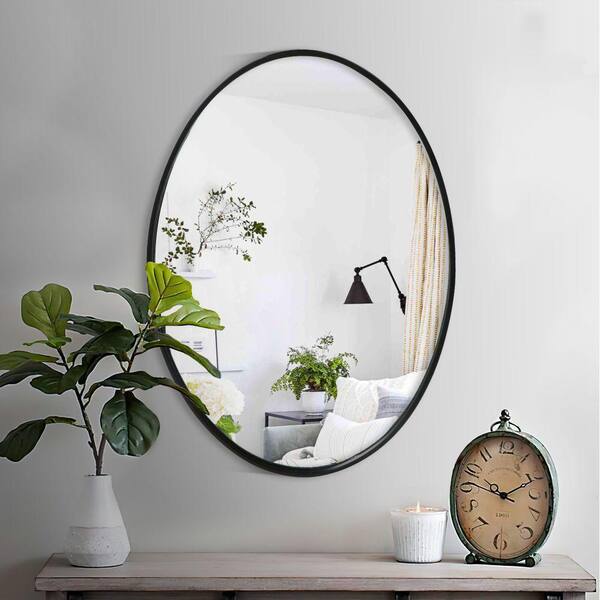 Medium Round Black Hooks Contemporary Mirror (27.5 in. H x 27.5 in. W)  KM700-BLACK - The Home Depot