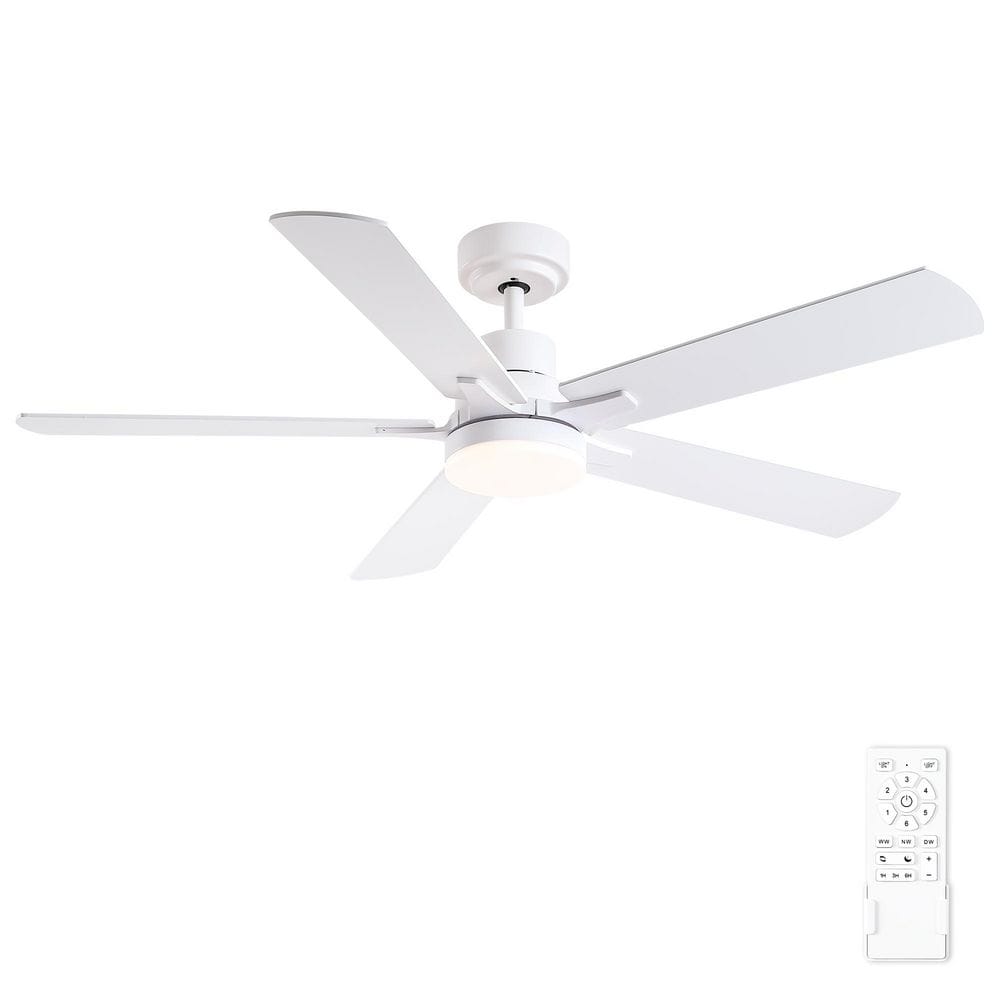 Matte White 52" Ceiling Fan with LED Light and Remote