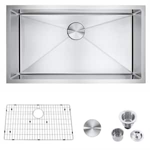 Brushed Nickel Stainless Steel 32 in. x 18 in. Single Bowl Undermount Kitchen Sink with Bottom Grid