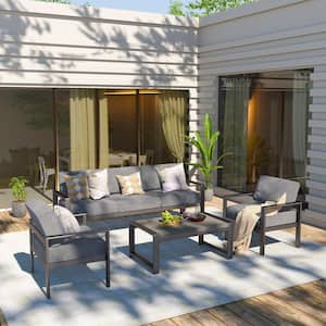 4-Piece Metal Patio Conversation Seating Set with in Gray Cushions