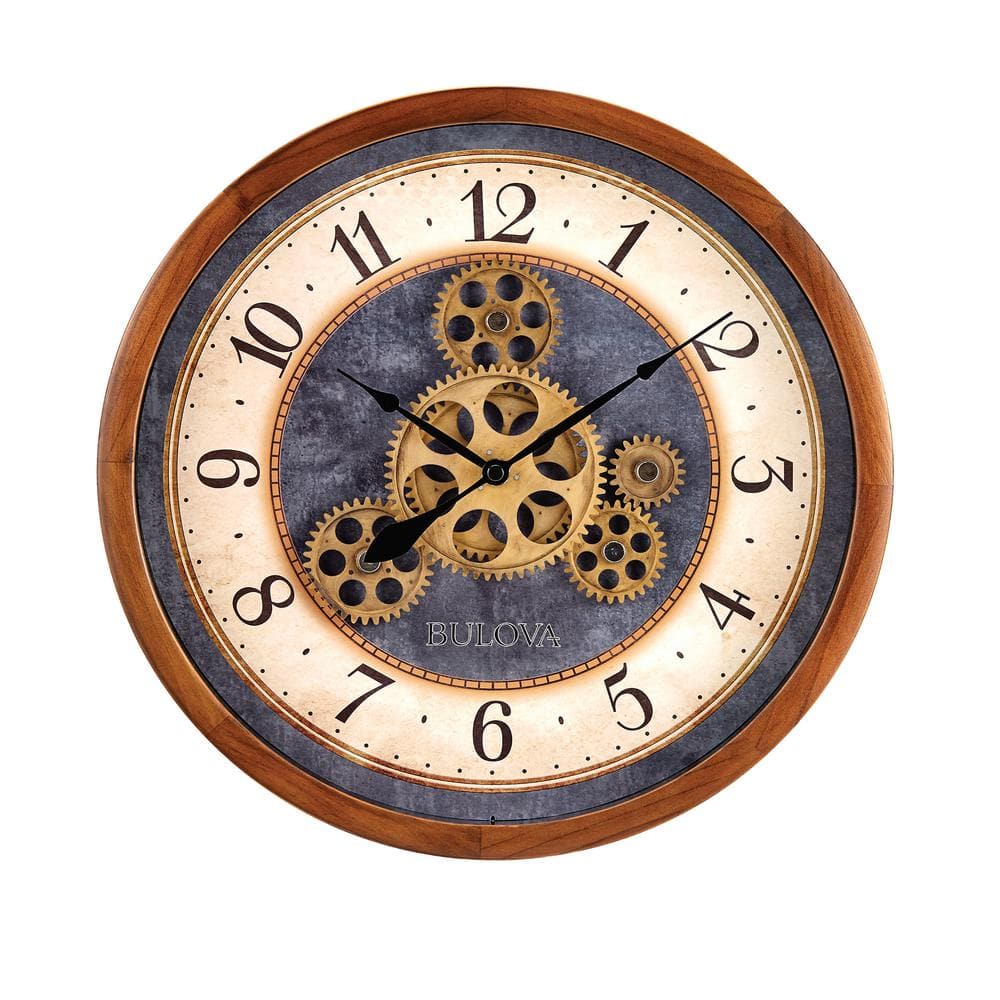 Bulova Independent Rotating Gear 12.8 in. Wall Clock with Denim 