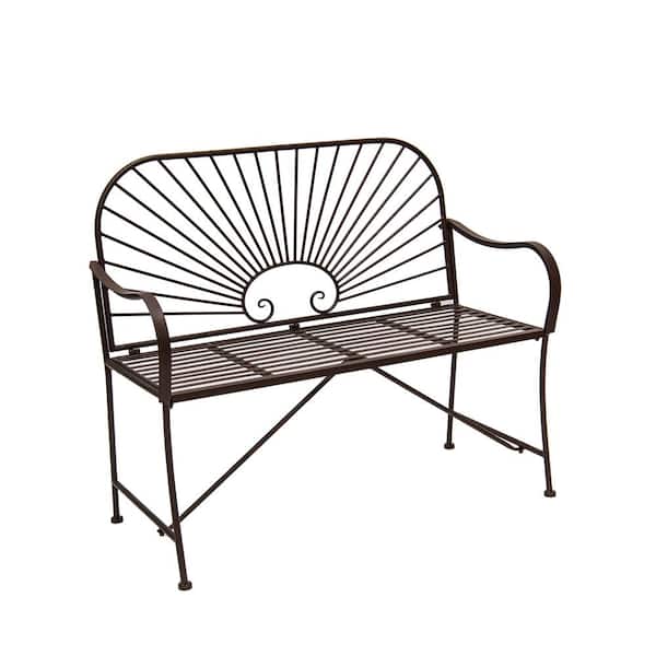 XBRAND 20.5 in. W 2-Person Seating Brown Metal Sun-Patterned Indoor/Outdoor Patio Bench