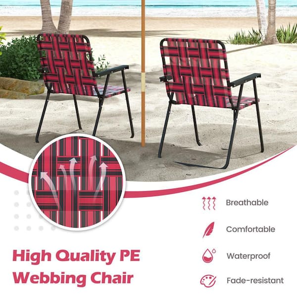 HONEY JOY Red Metal Folding Webbed Lawn Chairs, Outdoor Patio