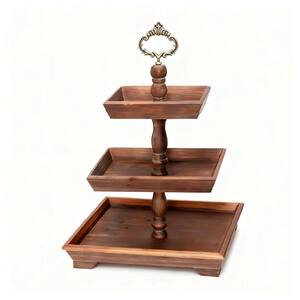 3-Tier Brown Wood 21 in. Rectangular Decorative Serving Tray