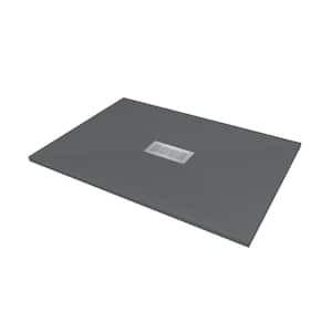 48 in. L x 34 in. W x 1.125 in. H Solid Composite Stone Shower Pan Base with Center Drain in Graphite Sand