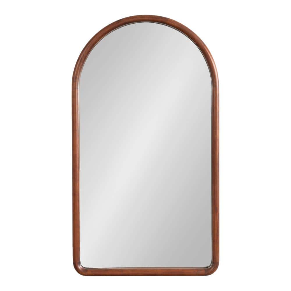 Tall Arched Walnut Wood Wall Mirror with Rounded Frame