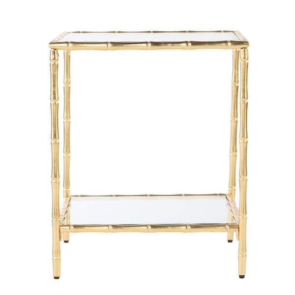 SEI FURNITURE Oversley 19.25 in. Gold Small Square Glass Accent Table with glass storage
