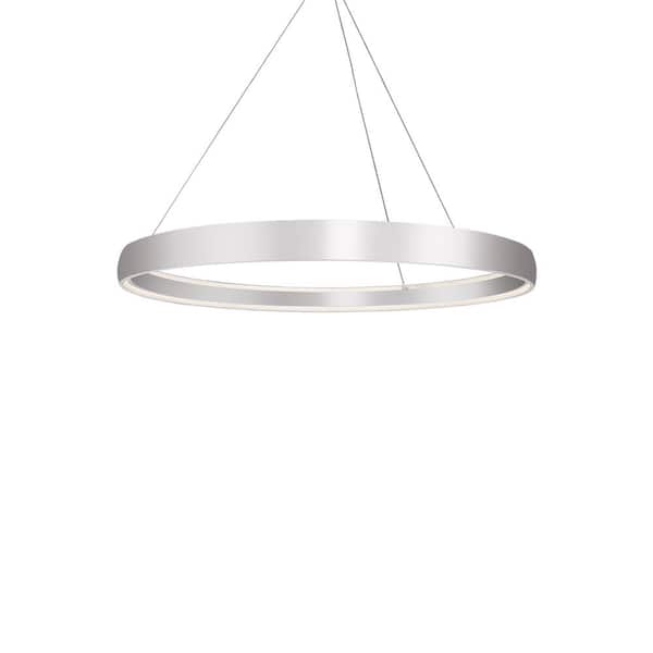 KUZCO Halo 53 in. 118-Watt 1-Light Brushed Silver Integrated LED Pendant-Light