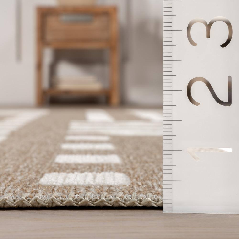 Mina Beige and Brown Geometric Reversible Washable Area Rug