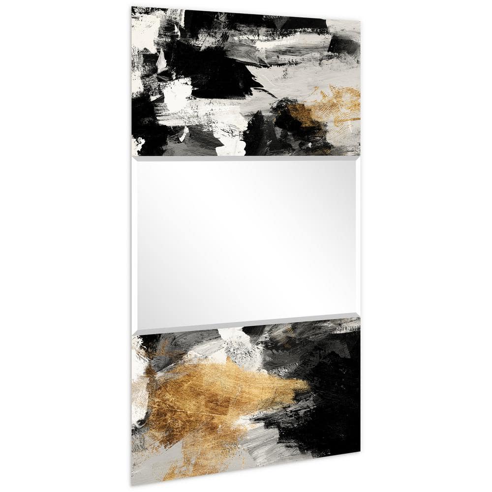 Gold and Black Abstract Tempered Glass Mirror Art, 32" x 64"