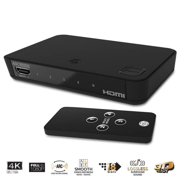 GE 4-Device HDMI Switch with Wireless Remote 4K 1080p 60FPS Ultra HD Splitter