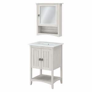 Salinas 24.21 in. W Single Sink Bath Vanity in Cape Cod Gray with White Wood Top and Mirror