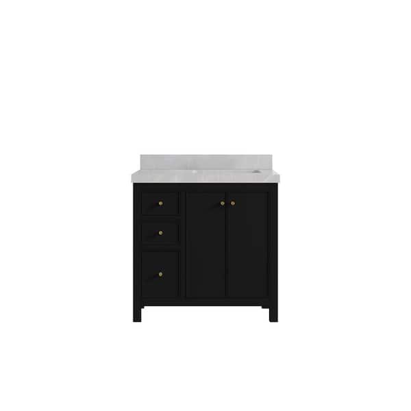Willow Collections Chicago 36 in. W x 22 in. D x 36 in. H Single Right Offset Sink Bath Vanity in Black with 2 in. Pearl Light Gray qt. Top