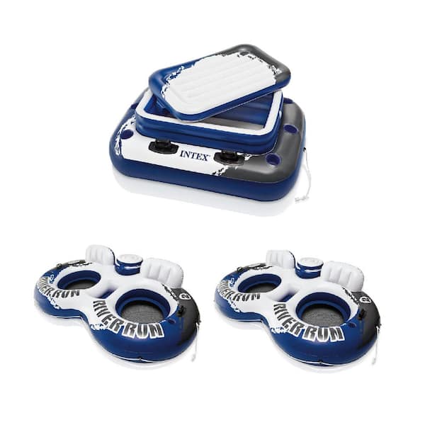 Intex 72-Can Blue Vinyl Inflatable Beverage Cooler Float and 2-Person Pool Float (2-Pack)