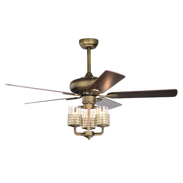 TYCOLIT 52 in. Indoor Bronze Metal Ceiling Fan with 5-Wood Blades and Remote Control