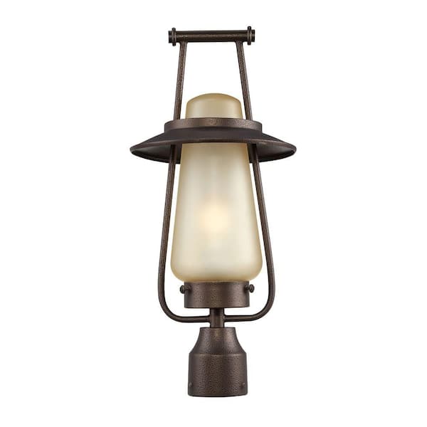 Designers Fountain Stonyridge 20 in. Flemish Bronze 1-Light Fluorescent Outdoor Wall Lamp with Tea Stained Shade