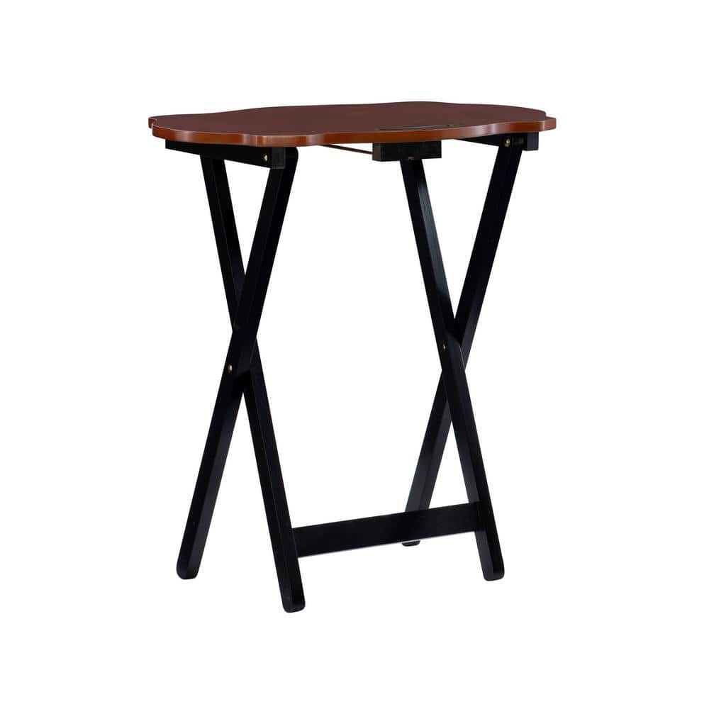 Serpentine Hazelnut & Black Folding Tray Table Set with Rubberwood Legs