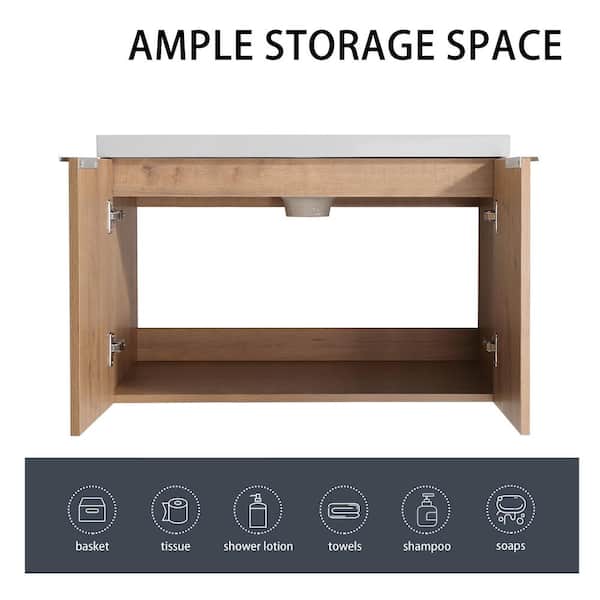 29.50 in. W x 18.12 in. D x 19.25 in. H Floating Wall-Mounted Bath Vanity in Imitative Oak with White Resin Top