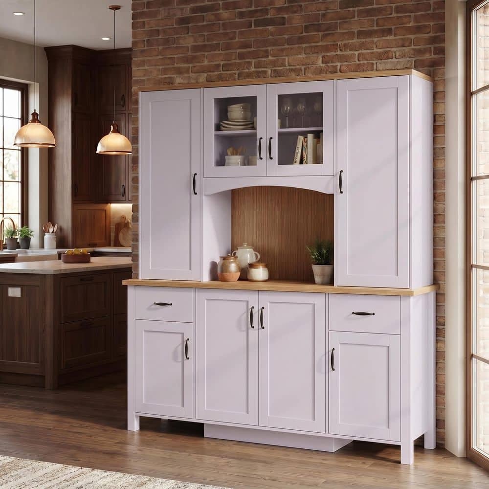 White Wood 66.9 in. W x 78.7 in. H Pantry Cabinet, Sideboard, Storage Cabinet with 2 Drawer, 15-Shelf, Walnut Color Top price history on PriceWatchPro