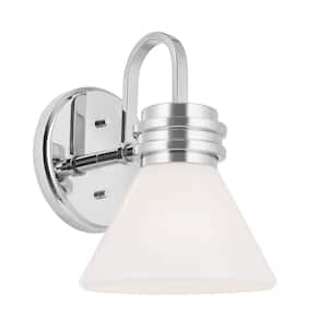 Farum 9.5 in. 1-Light Chrome Bathroom Wall Sconce Light with Opal Glass Shade