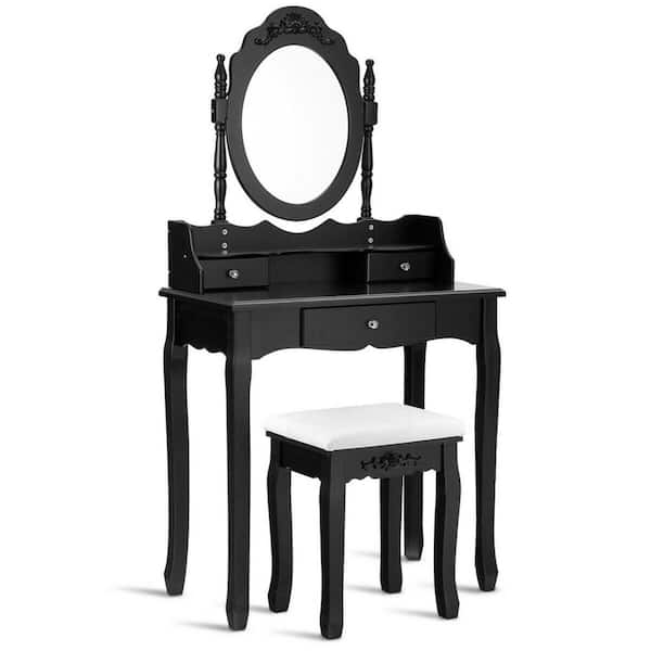 Costway 3 Piece Black Vanity Makeup, Black Vanity Table With Lighted Mirror