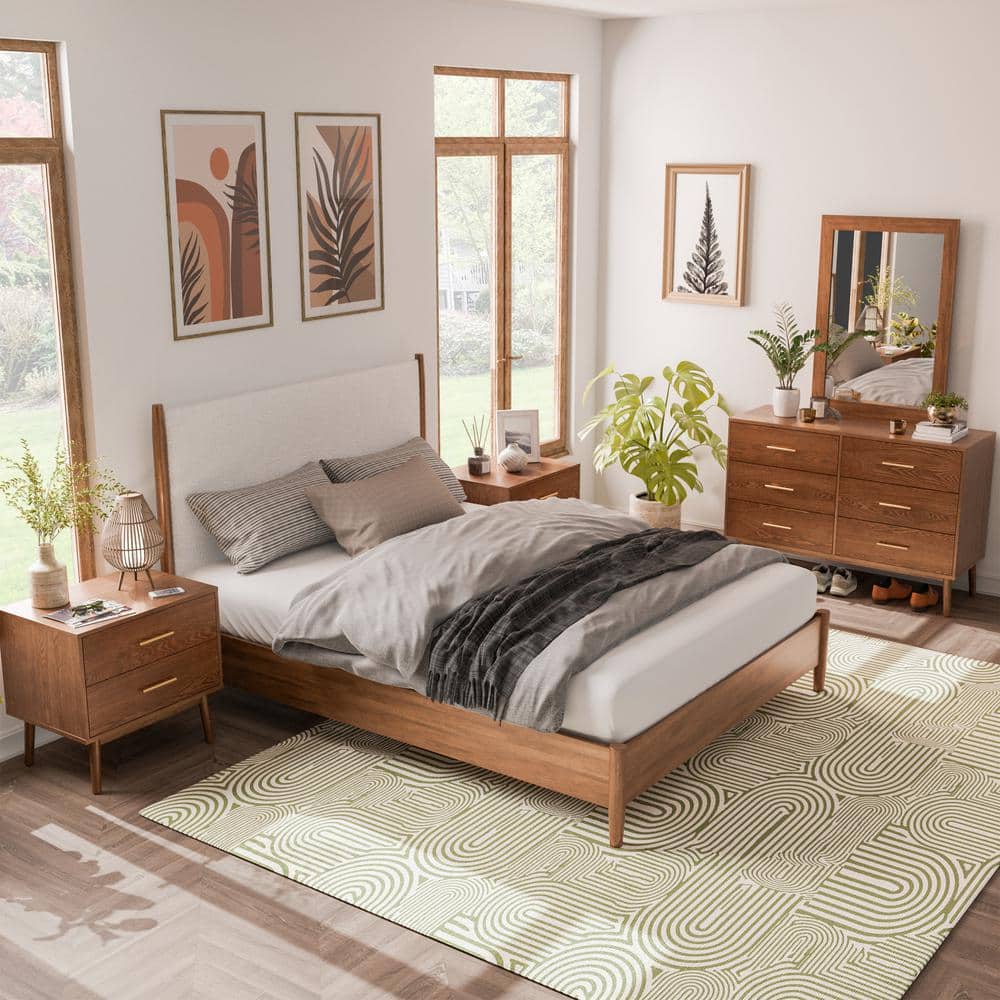Riverstone 5-Piece Mid Century Boucle Walnut Wood Queen Bedroom Set with 2 Nightstands and Dresser/Mirror price history on PriceWatchPro
