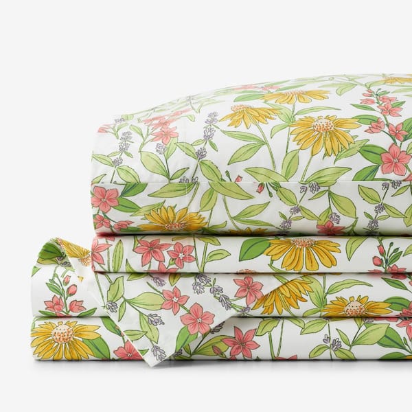 The Company Store Company Cotton Coneflower Patch Ivory Multi Cotton Percale Full Sheet Set