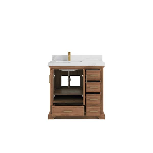 Willow Collections Charlotte 36 in. W x 22 in. D x 36 in. H Left Offset Sink Bath Vanity in Dark Natural with 2" Calacatta Sienna Qt. Top