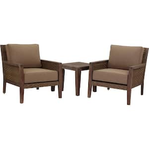 Buena Vista II Beige Patio Conversation Set 3-Piece Wood Club Chair Set Includes: 2 Club Chairs and 1 End Table