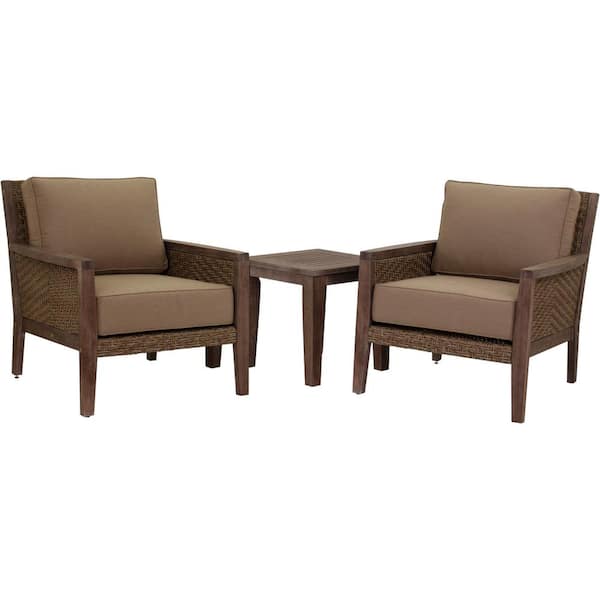 Courtyard Casual Buena Vista II Beige Patio Conversation Set 3-Piece Wood Club Chair Set Includes: 2 Club Chairs and 1 End Table