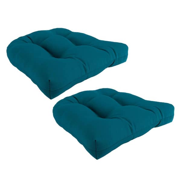 Jordan Manufacturing 19 in. L x 19 in. W x 4 in. T Square Tufted Outdoor Wicker Seat Cushion in Fresco Peacock (2-Pack)