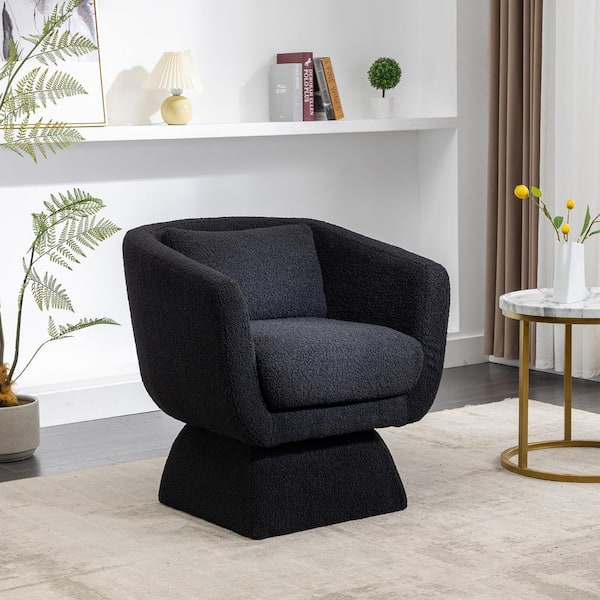 Black Boucle Modern Swivel Accent Chair Upholstered Arm Chair Barrel ...